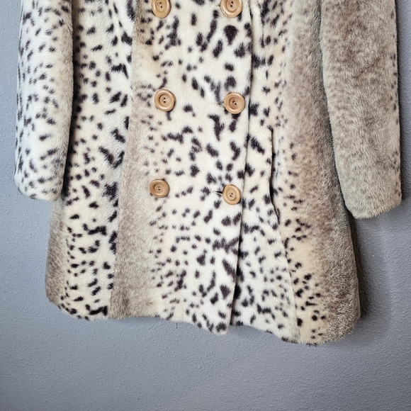 Vtg Collins Aikman Leopard Peacoat Faux Fur Quilted Liner Wood Button - Picture 3 of 10